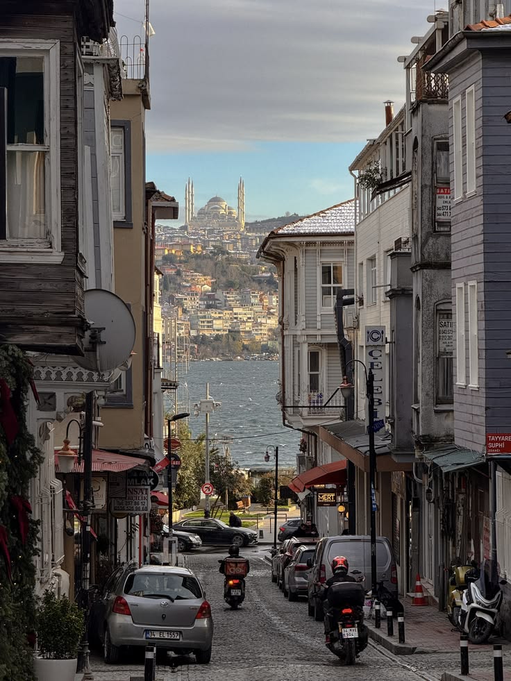 Istanbul street with a view of the Bosphorus